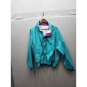 TropWorld Womens Teal Jacket With Purple Accents Snap Buttons & Elastic Hem Ligh